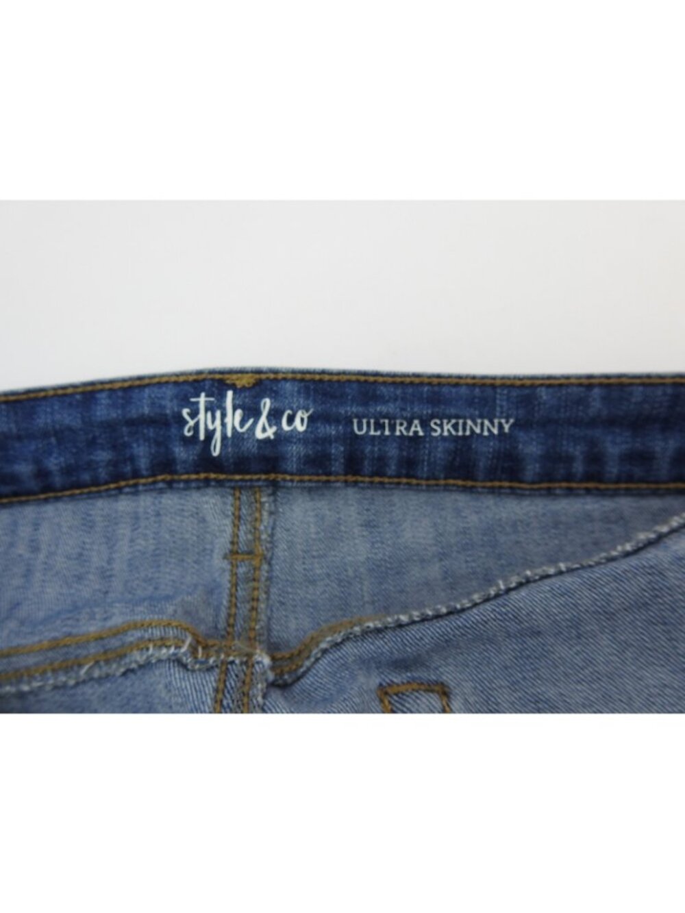 Style  Co Ultra Skinny Jeans Womens 14 Blue Lace Floral Side Stripe Stretch Deni - Picture 5 of 13